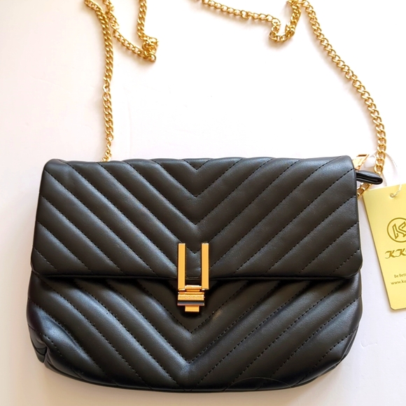 KKXIU Small Black Quilted Shoulder Bag NWT - Picture 2 of 6